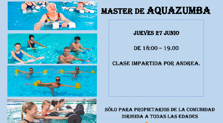RECORDATORIO Clase de 'Aqua Zumba' el jueves 27
