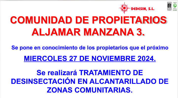 Tratamiento de desinsectación en Zonas Comunes
